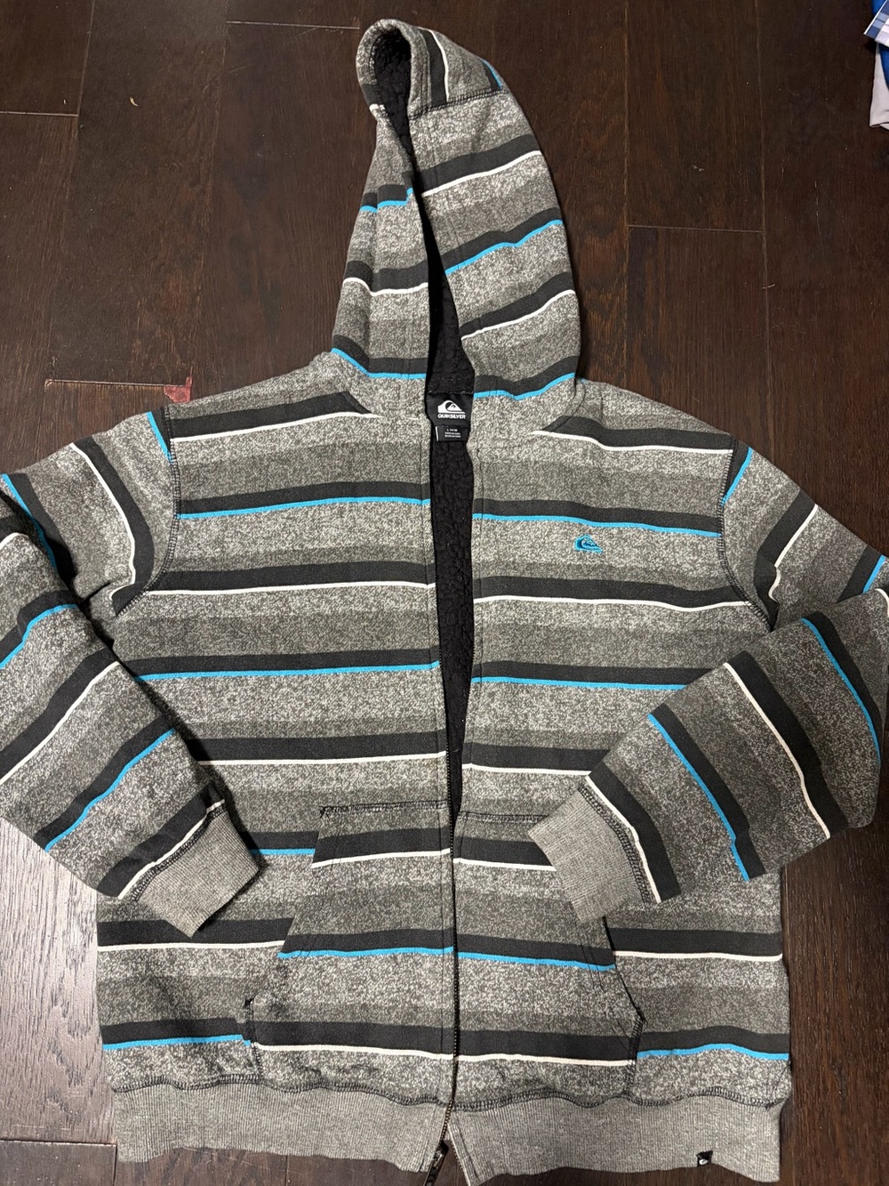 Quiksilver Gray Striped Zip Hoodie with Teal Accents (250)